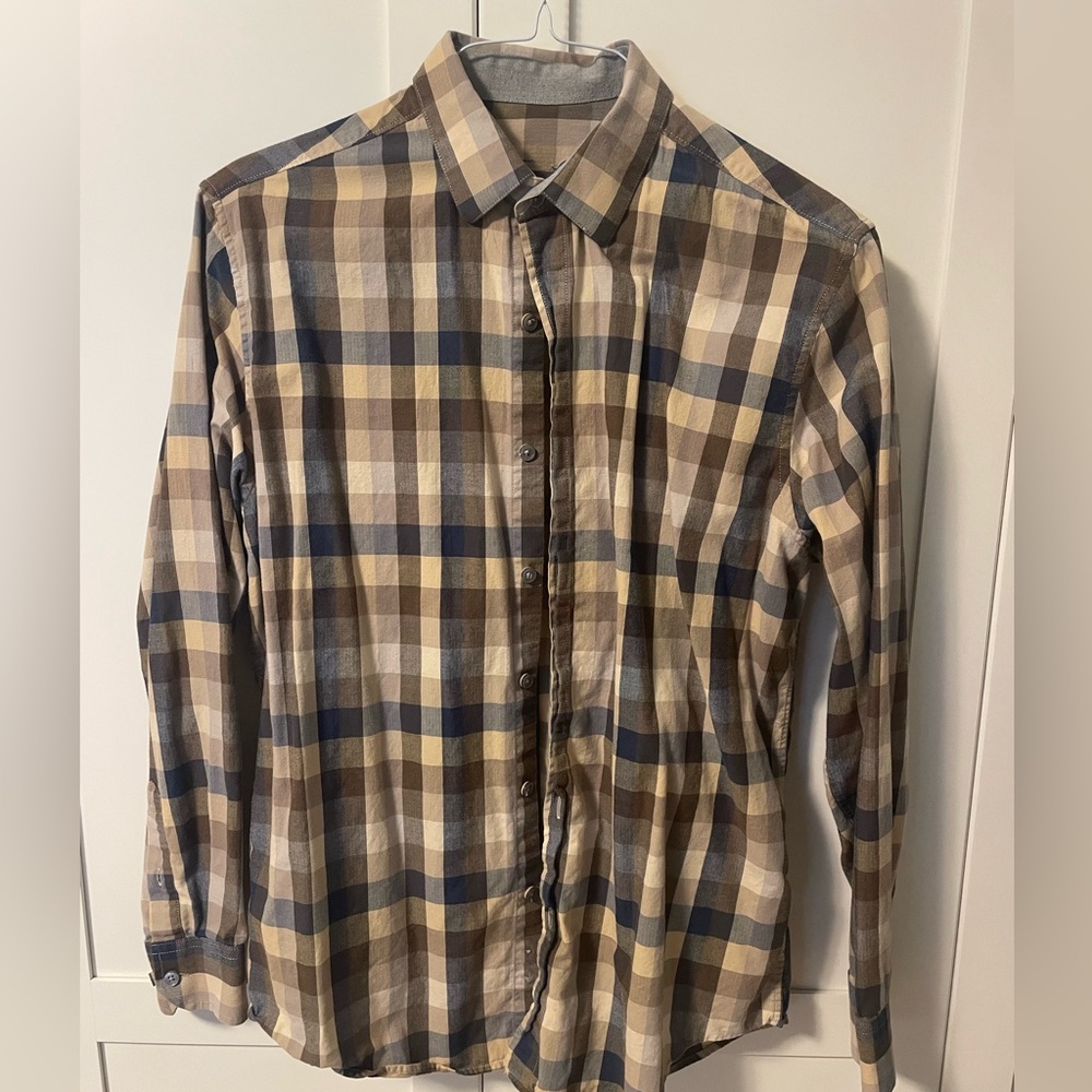 Brown Patterned Tasso Elba Casual Button Down Shirt